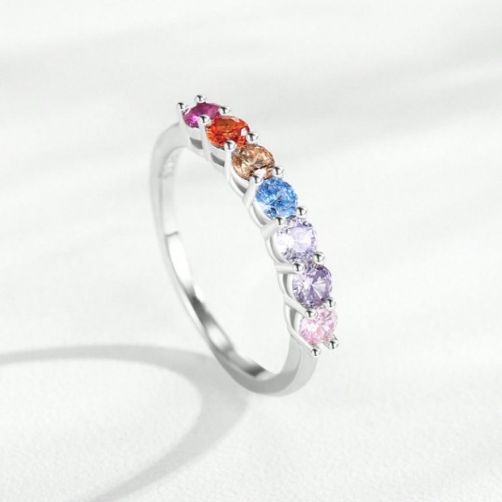 New Multicolored Rainbow CZ Sterling Silver Ring